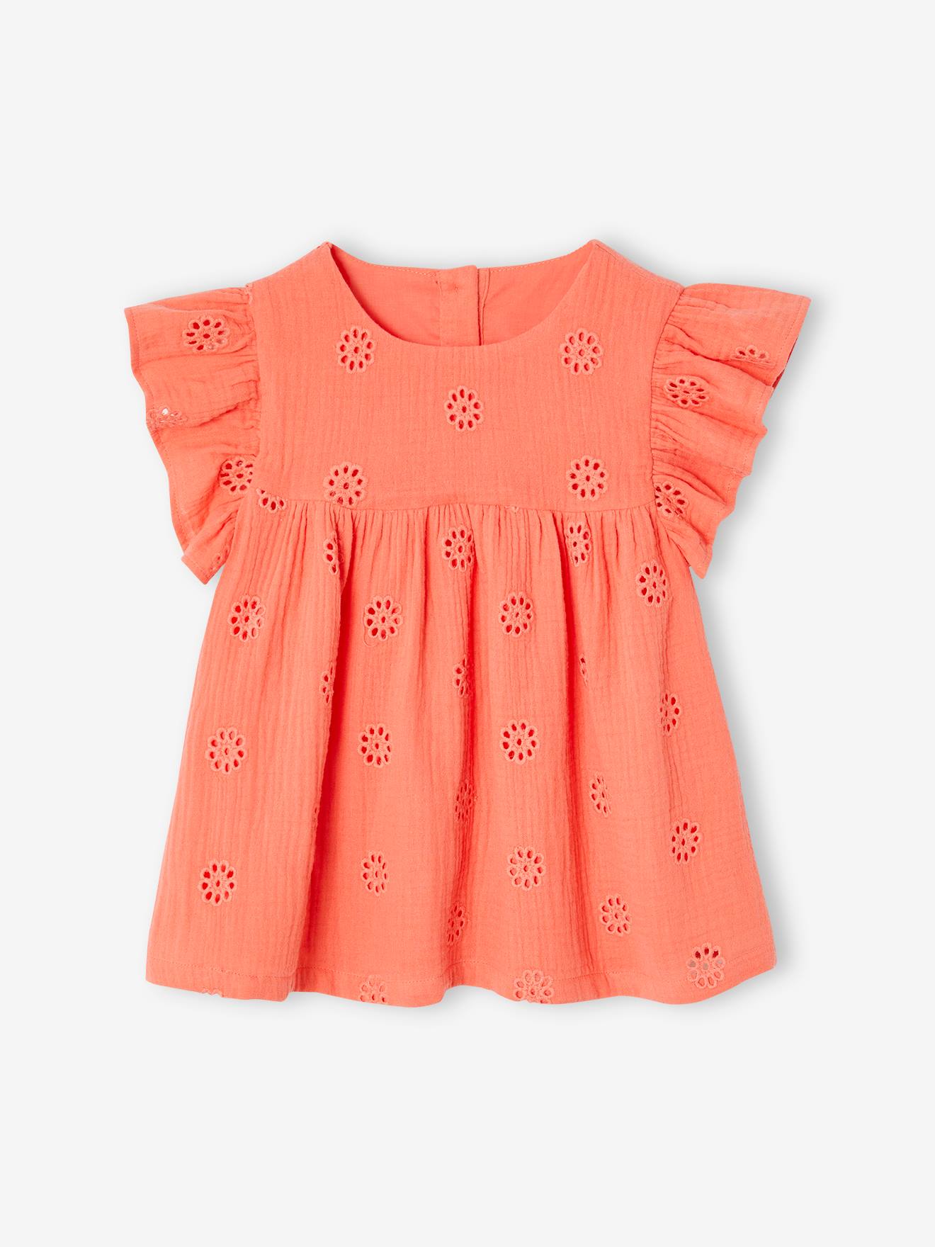 Mädchen Bluse aus besticktem Musselin koralle Gr. 110 von vertbaudet