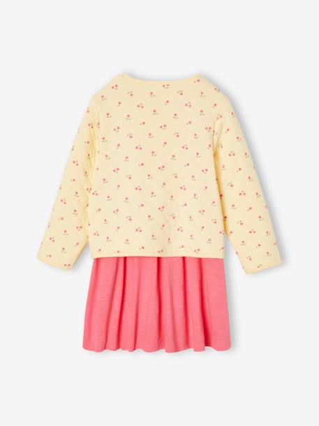 Mädchen-Set: Geblümte Jacke mit Steppnähten & Kleid rosa+violett 4
