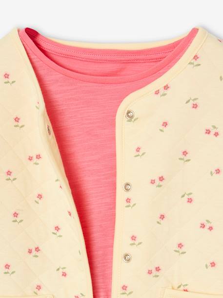 Mädchen-Set: Geblümte Jacke mit Steppnähten & Kleid rosa+violett 5
