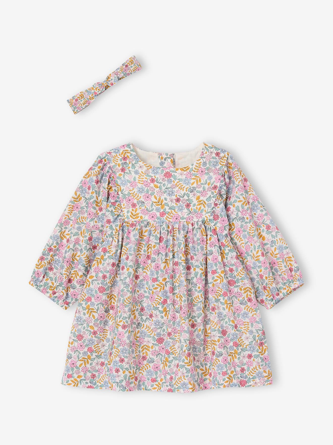 Thumbnail - Mädchen Baby-Set mit Blumen: Kleid & Haarband