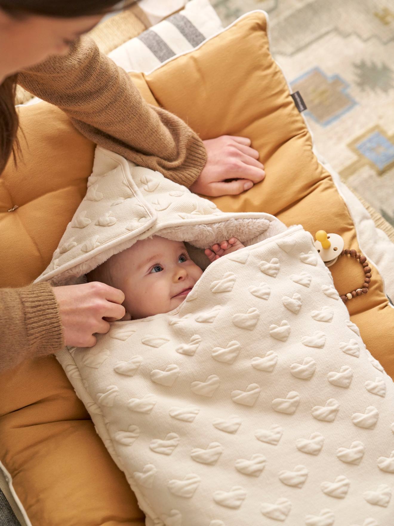 Vertbaudet Warmer Baby Ausfahrsack Mit Jacquard-Herzen Beige Einheitsgröße