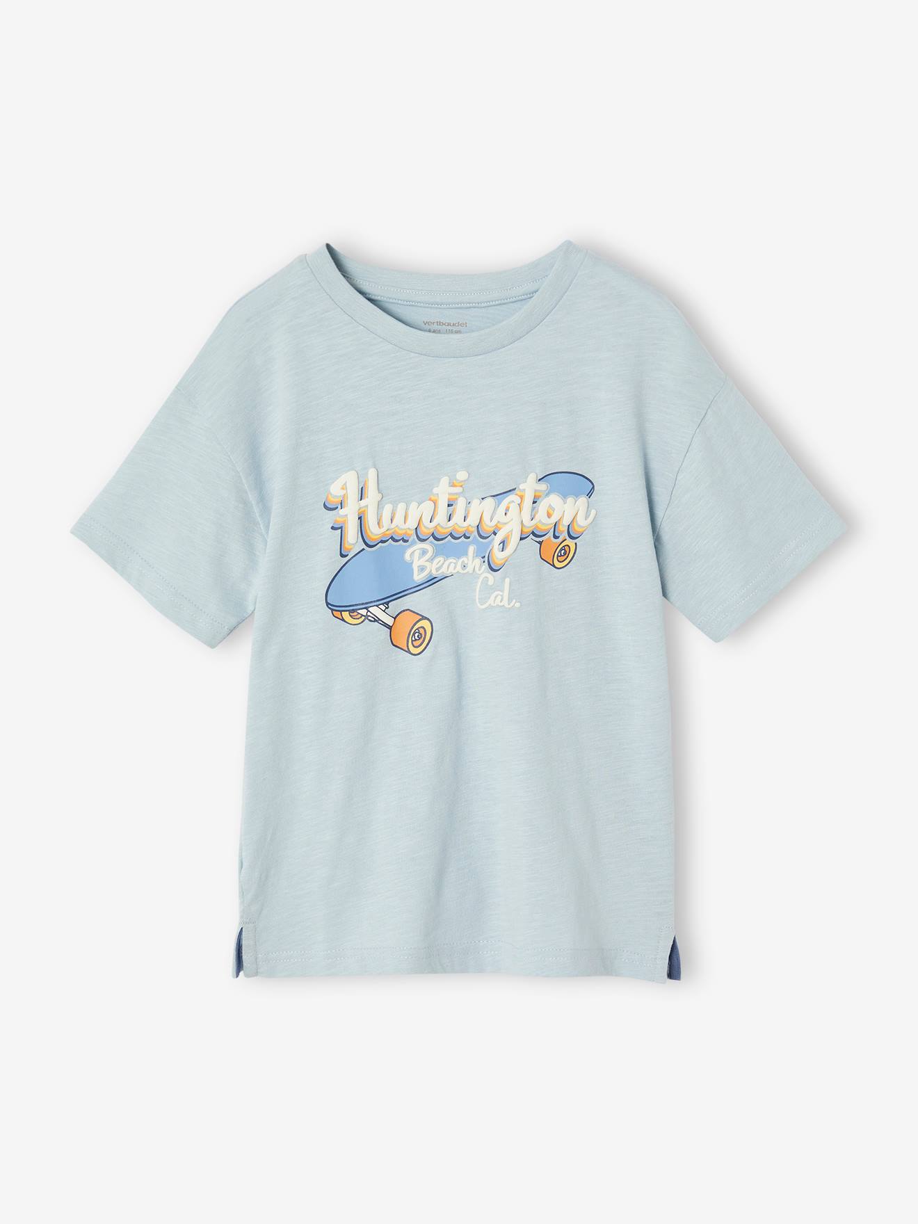 Vertbaudet Jungen T-Shirt Basic Mit Print – 100% Baumwolle, Kurze Ärmel, Blau, Größe 152