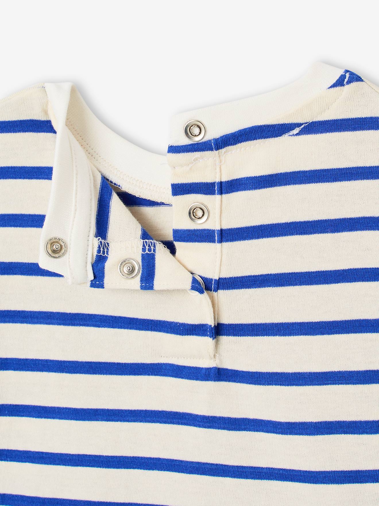 Thumbnail - Bio-Kollektion: Gestreiftes Baby Shirt mit Druckknöpfen hinten elektrisch