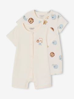 Babymode-Strampler & Schlafanzüge-Bio-Kollektion: 2er-Pack Baby Kurzoveralls mit Dschungelmotiv