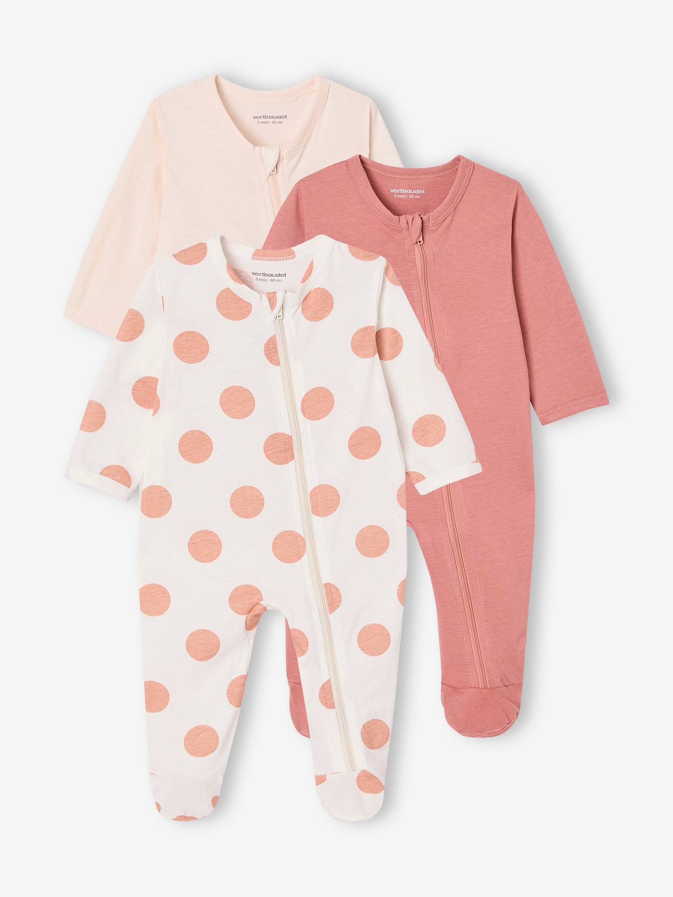 3er-Pack Baby Strampler mit Reißverschluss BASICS blush