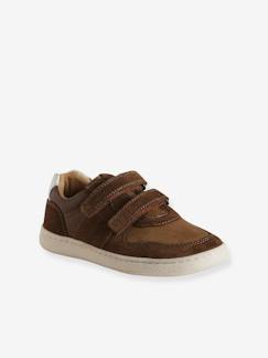 Kinderschuhe-Kinder Leder-Sneakers mit 2 Klettriemchen und Anziehtrick