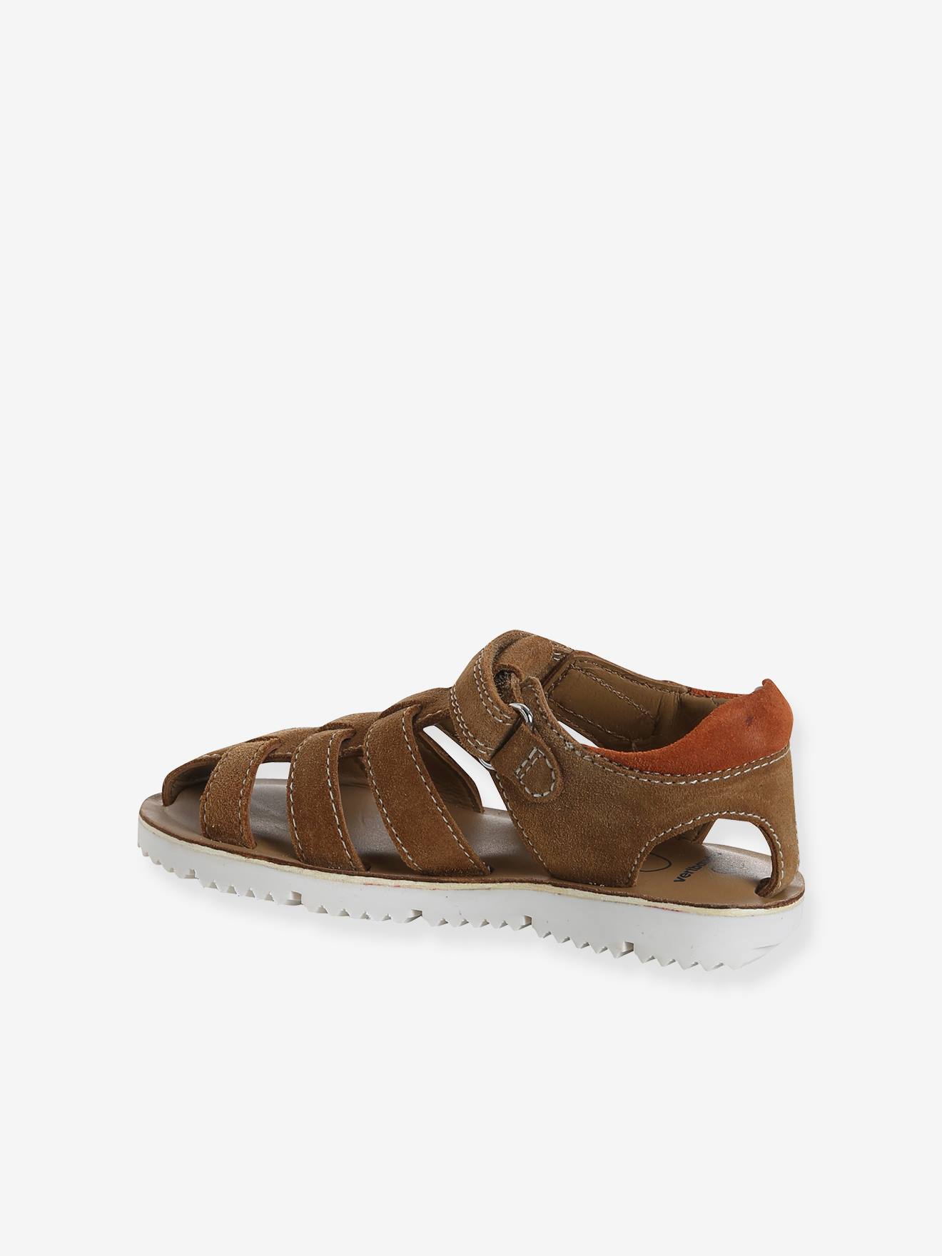 Thumbnail - Halboffene Kinder Ledersandalen mit Klett und Anziehtrick camel