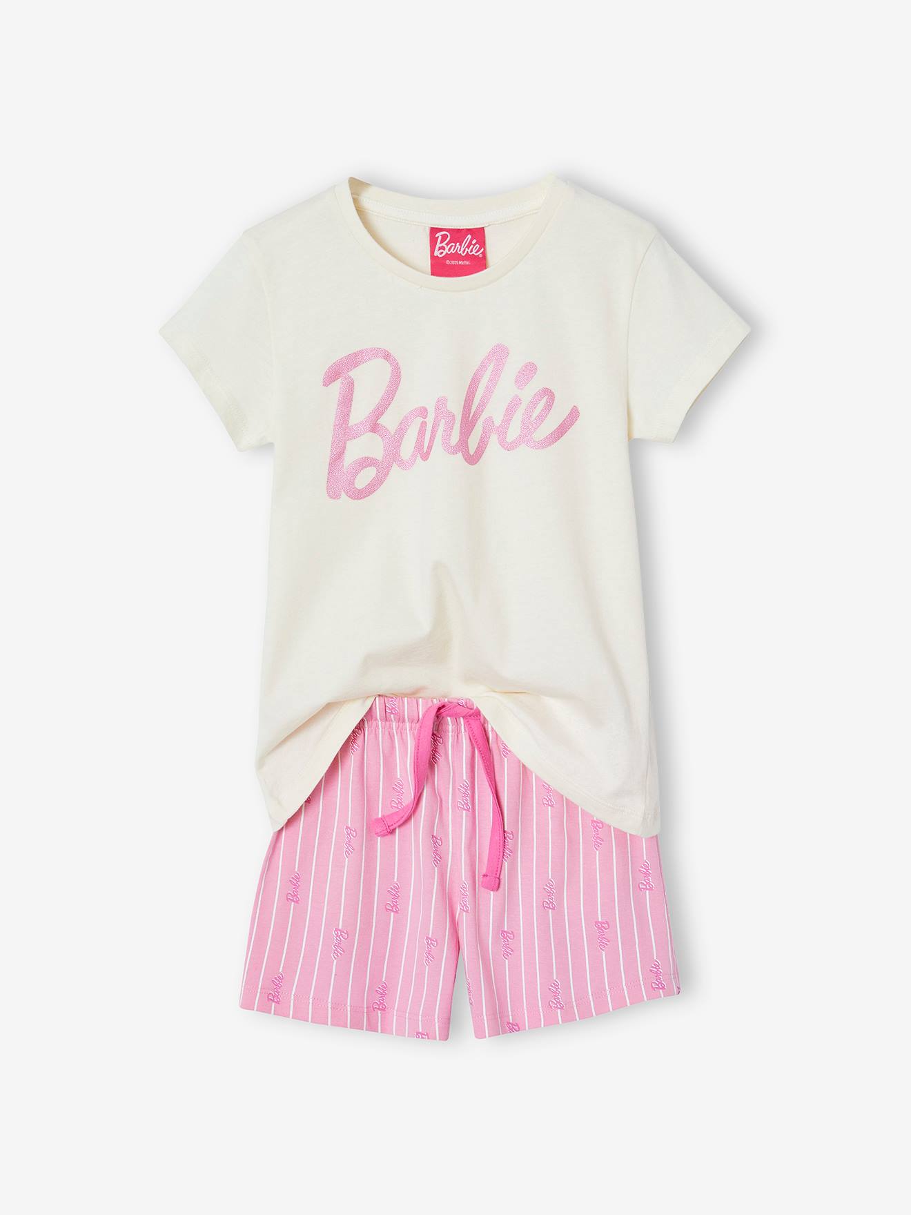 Kurzer Mädchen Schlafanzug BARBIE mit Glanzmotiv bonbon