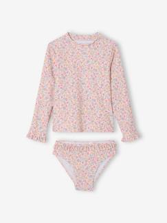 Maedchenkleidung-Bademode-Bikinis-Mädchen-Set mit UV-Schutz: Badeshirt & Bikinihose mit Rüschen