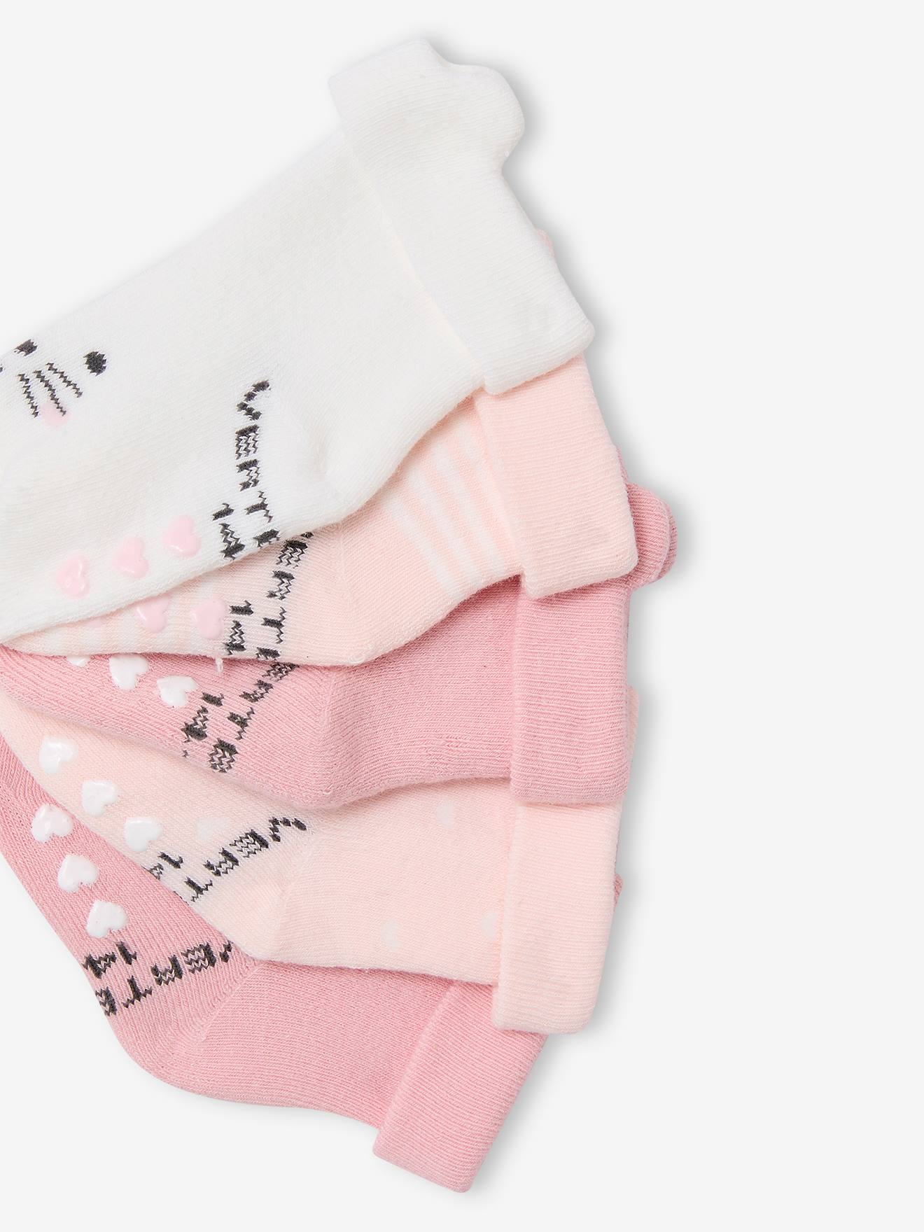 Thumbnail - 5er-Pack Baby Socken mit Katzenmotiven und 3D-Ohren hell