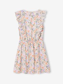Maedchenkleidung-Kleider-Bedrucktes Mädchen Jerseykleid mit Volantärmeln