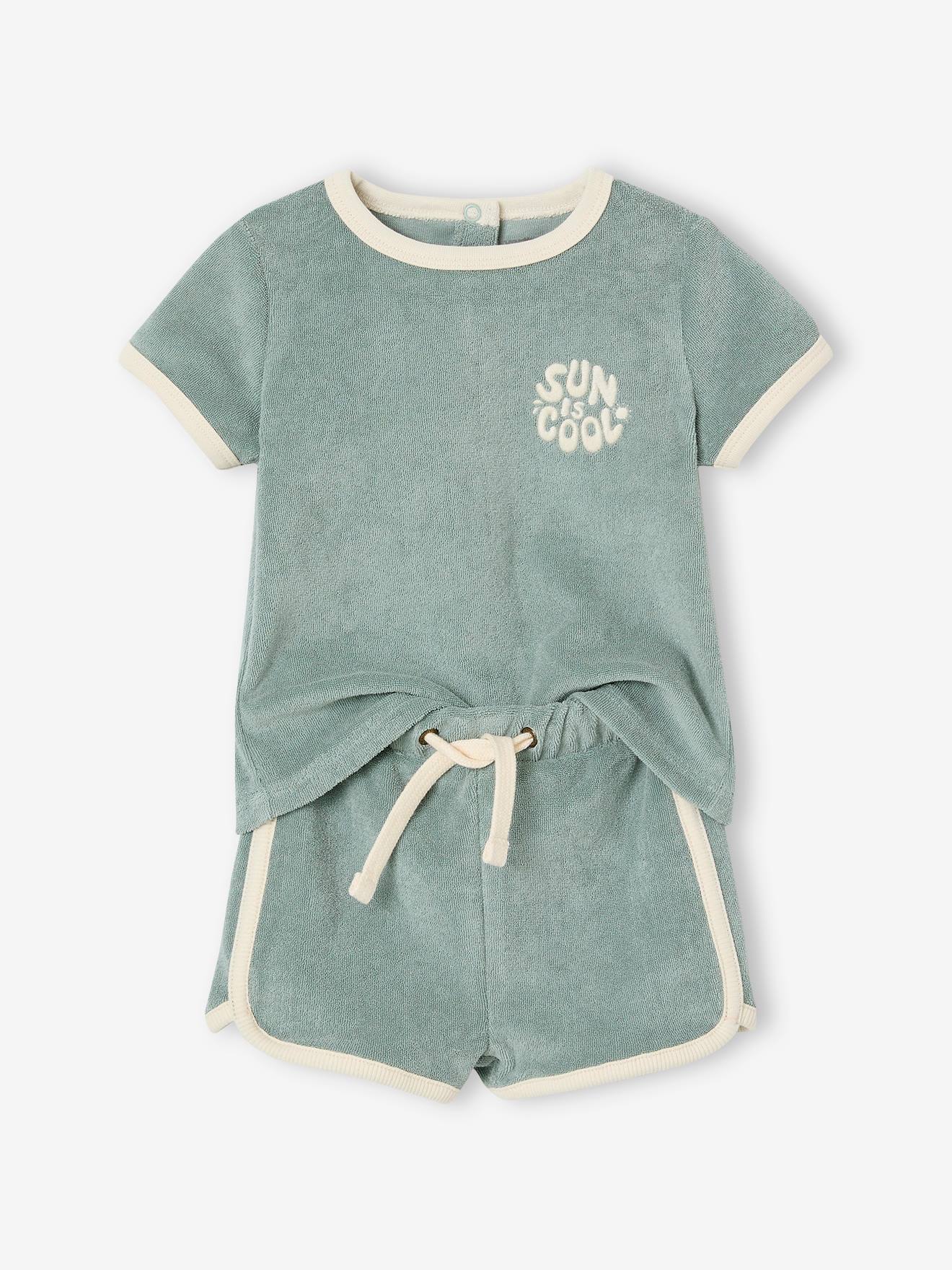 Baby T-Shirt & Shorts graublau Gr. 104 von vertbaudet