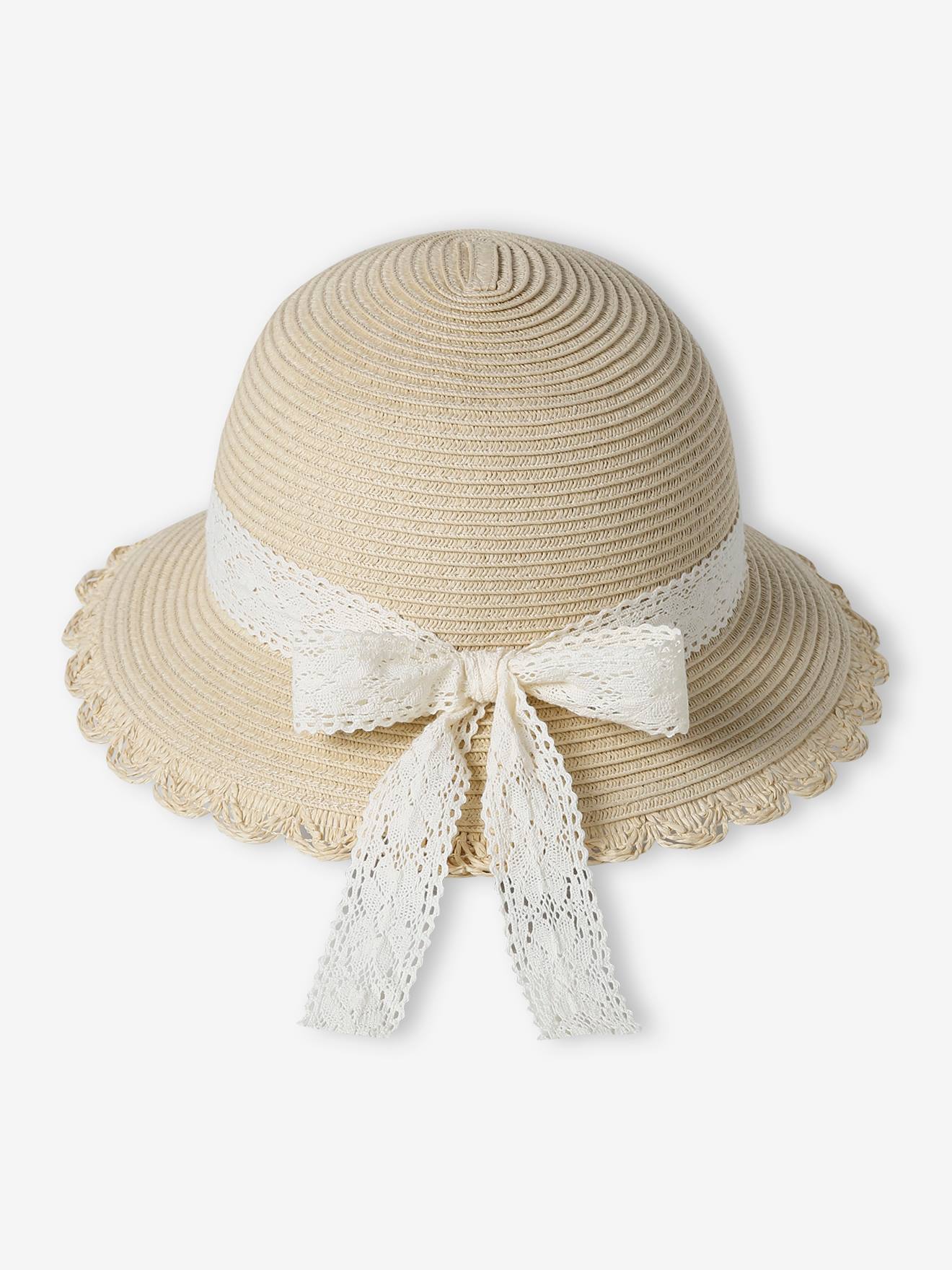 Thumbnail - Mädchen Baby Sonnenhut mit Spitzenband sandfarben