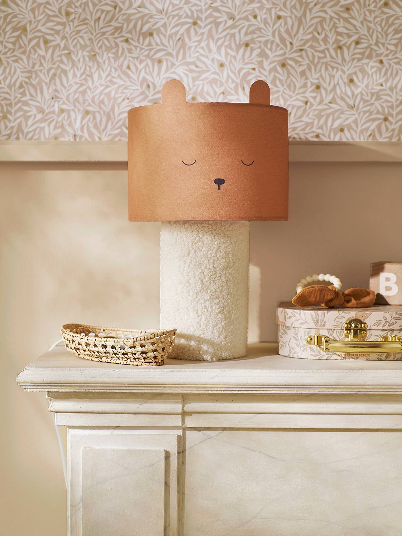 Nachttischlampe BÄR mit Teddyfleece-Fuß Kinderzimmer zimt