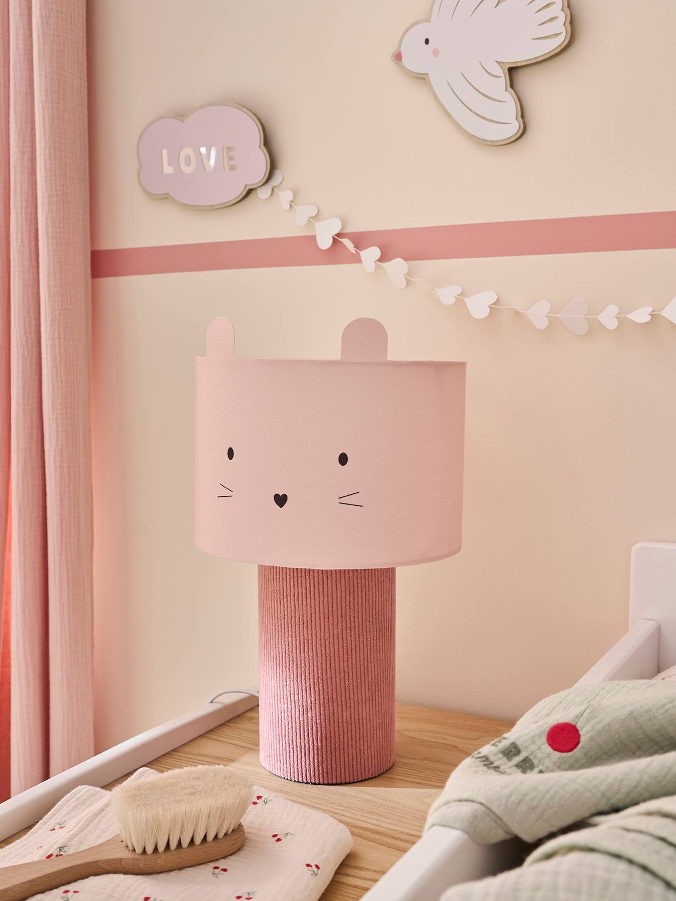 vertbaudet Nachttischlampe mit Mauskopf & Samt-Fuß LANDHAUS Kinderzimmer in rosa