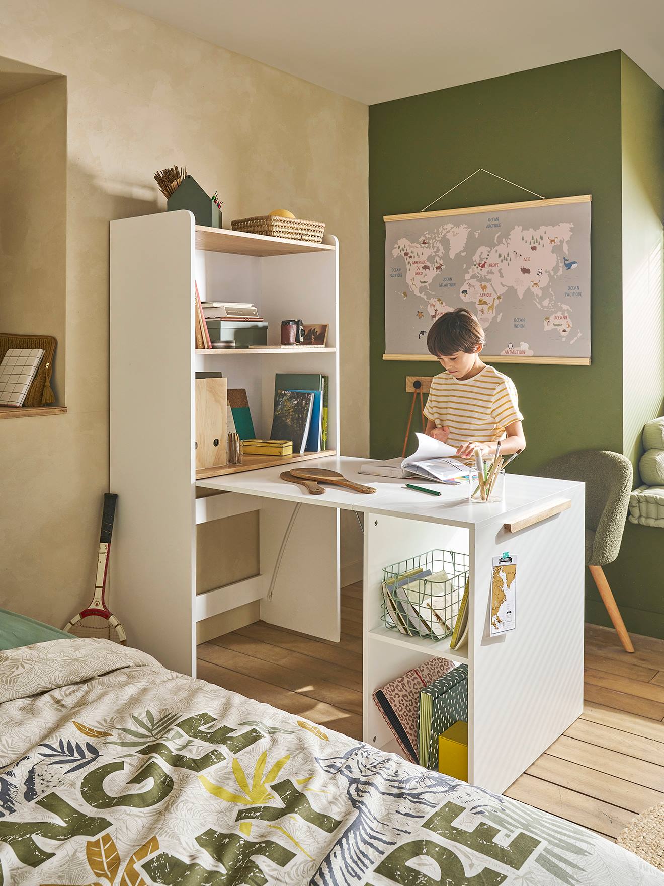 vertbaudet Kinderzimmer Regalschrank mit integriertem Schreibtisch MODULO in weiß
