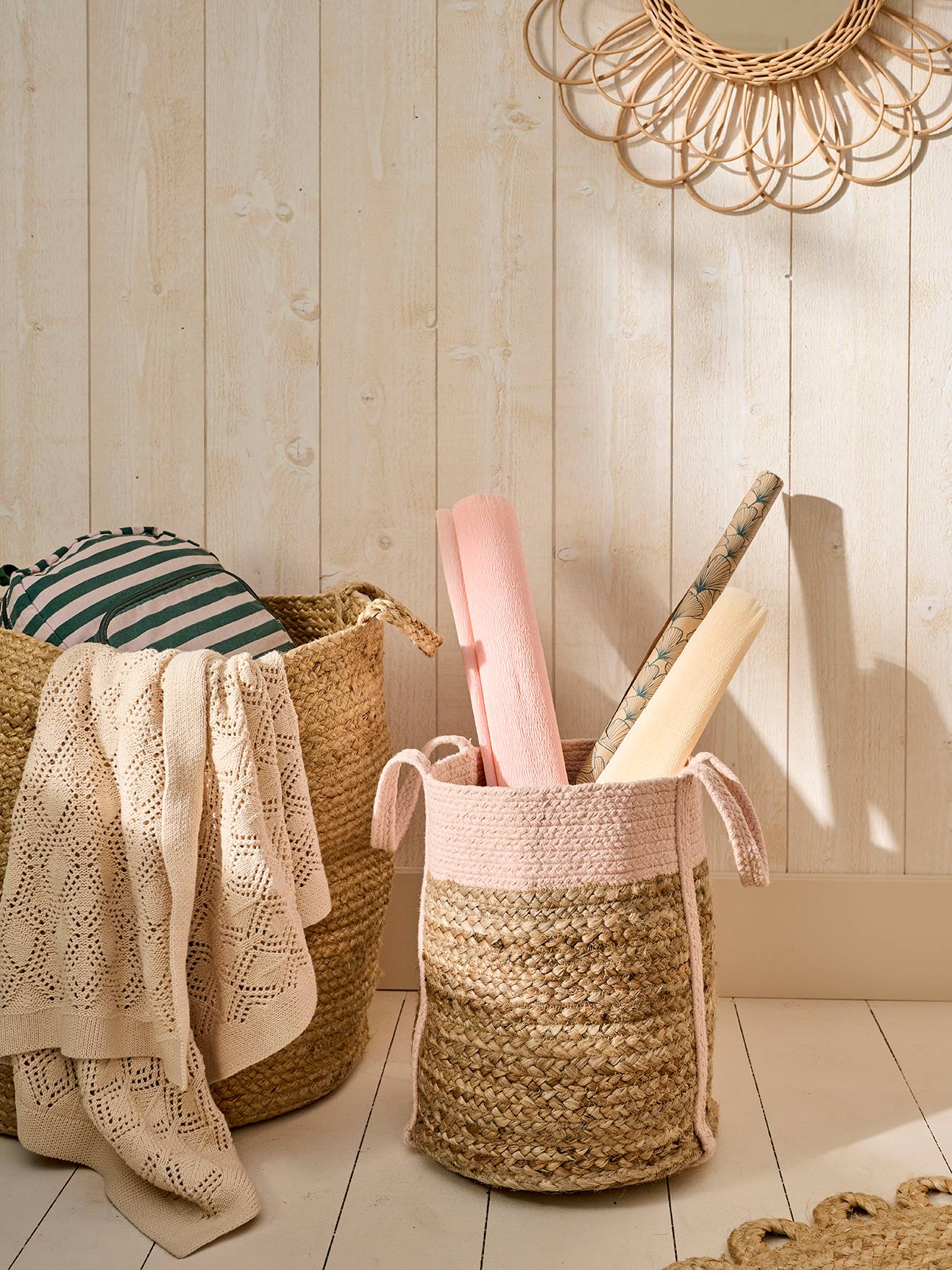 Vertbaudet Kinderzimmer Aufbewahrungskorb Calla Braun/Rosa Einheitsgröße