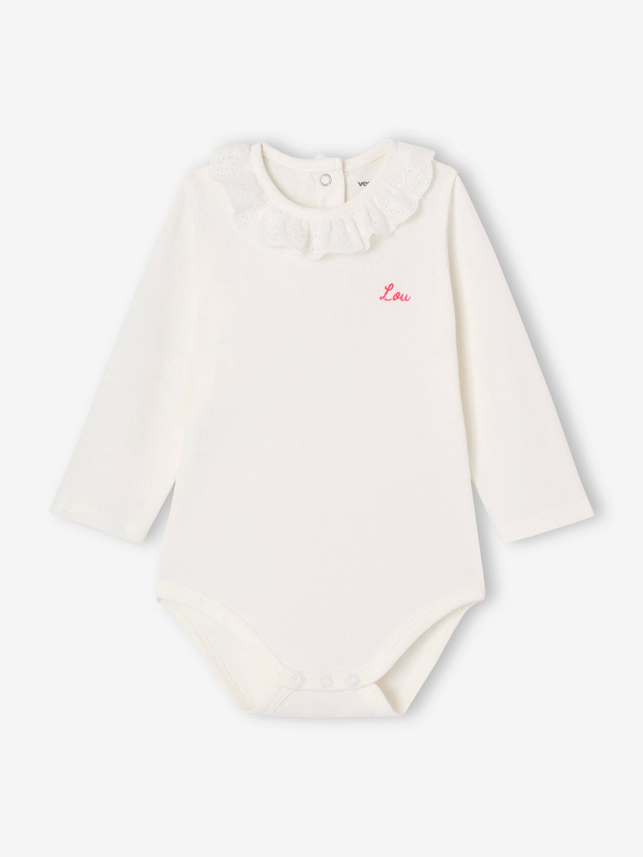 Thumbnail - Bio-Kollektion: Baby Langarm-Body mit besticktem Kragen