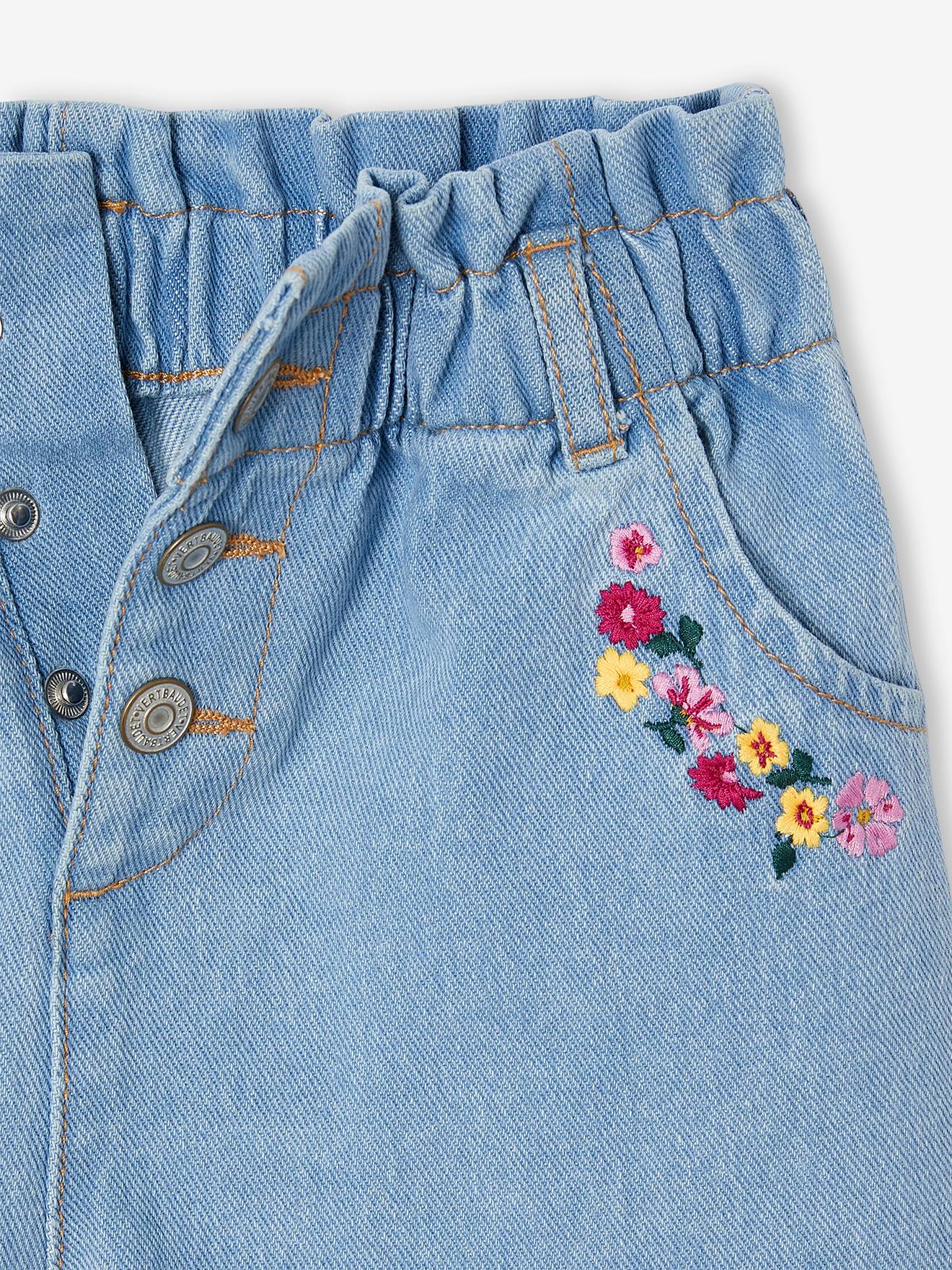 Thumbnail - Mädchen Oversized-Jeansshorts mit gestickten Blumen helles