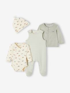 Babymode-Baby-Sets-Bio-Kollektion: Baby Geschenk-Set aus Body, Latzhose, Mütze & Cordjacke, personalisierbar