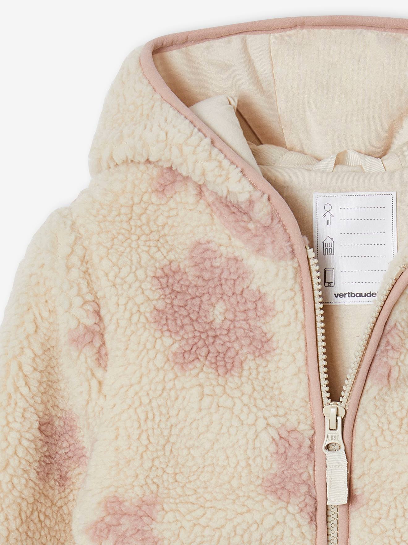 Thumbnail - Mädchen Teddyfleece-Jacke mit Blumenmuster und Kapuze vanille