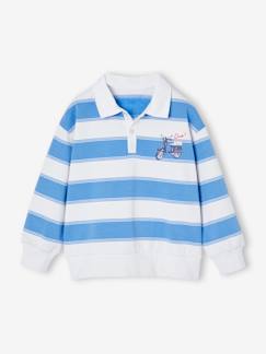 Jungenkleidung-Pullover, Strickjacken, Sweatshirts-Sweatshirts-Gestreiftes Jungen Sweatshirt mit Polokragen und Recycling-Polyester