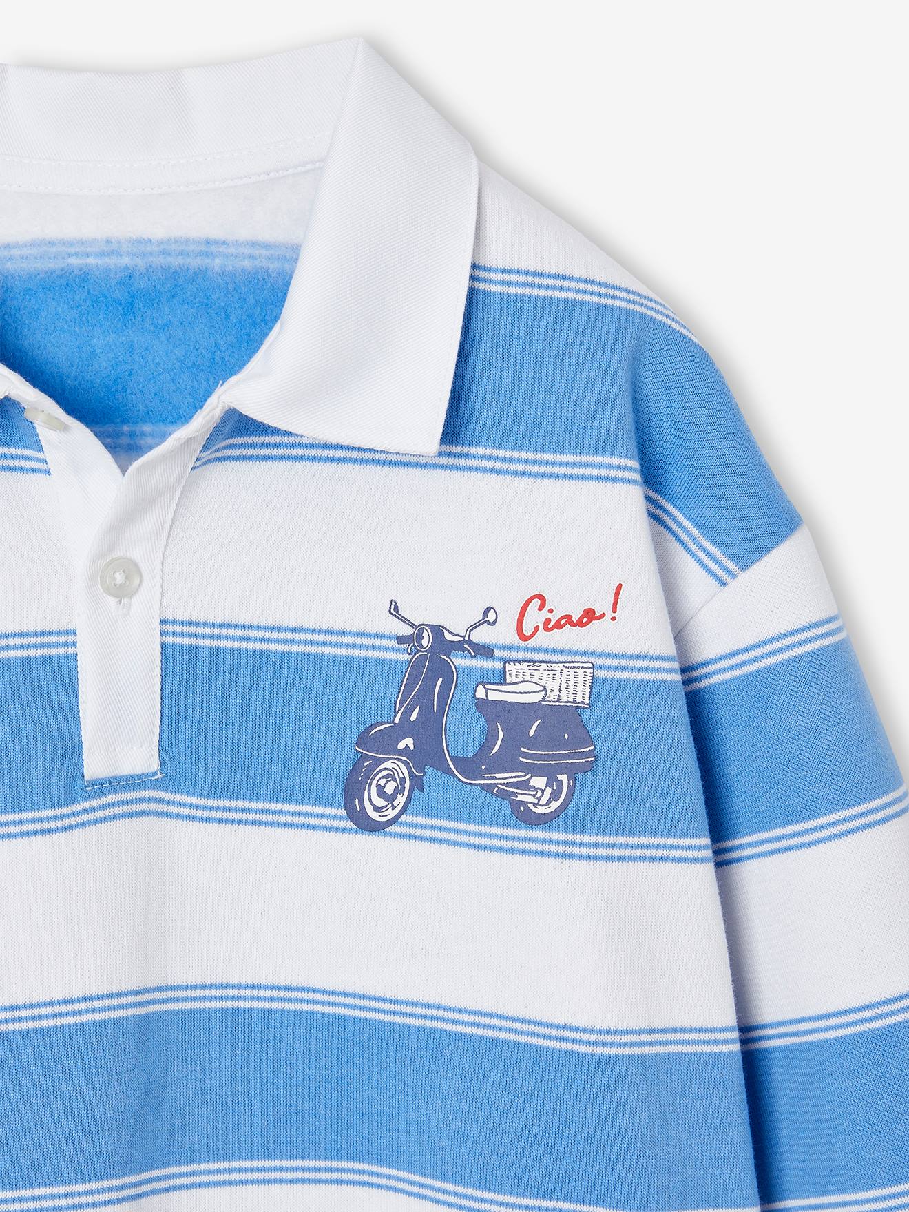 Thumbnail - Gestreiftes Jungen Sweatshirt mit Polokragen und Recycling-Polyester