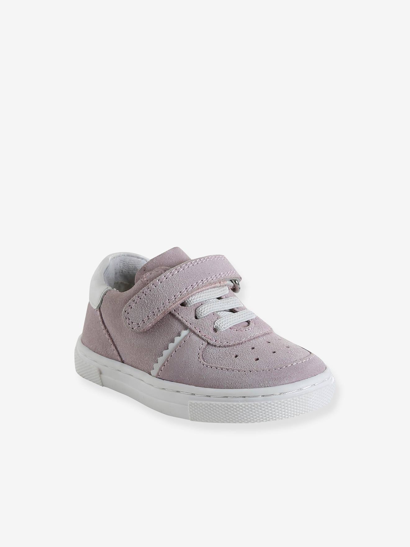 Baby Ledersneakers mit Klett & Schnürung, Lochmuster fuchsia Gr. 22 von vertbaudet