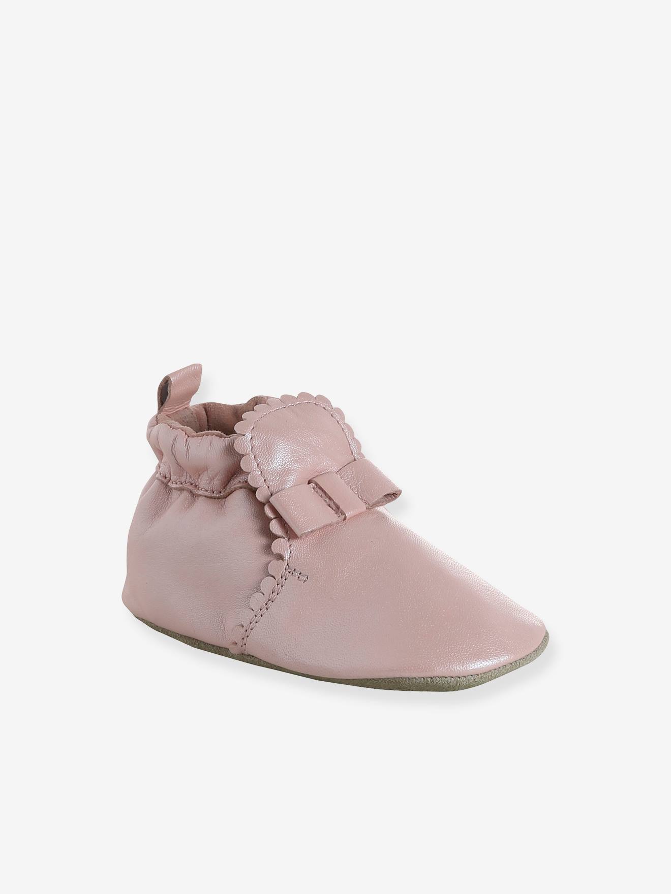 Baby Krabbelschuhe aus weichem Leder mit Zierschleife rosa Gr. 68/74 von vertbaudet