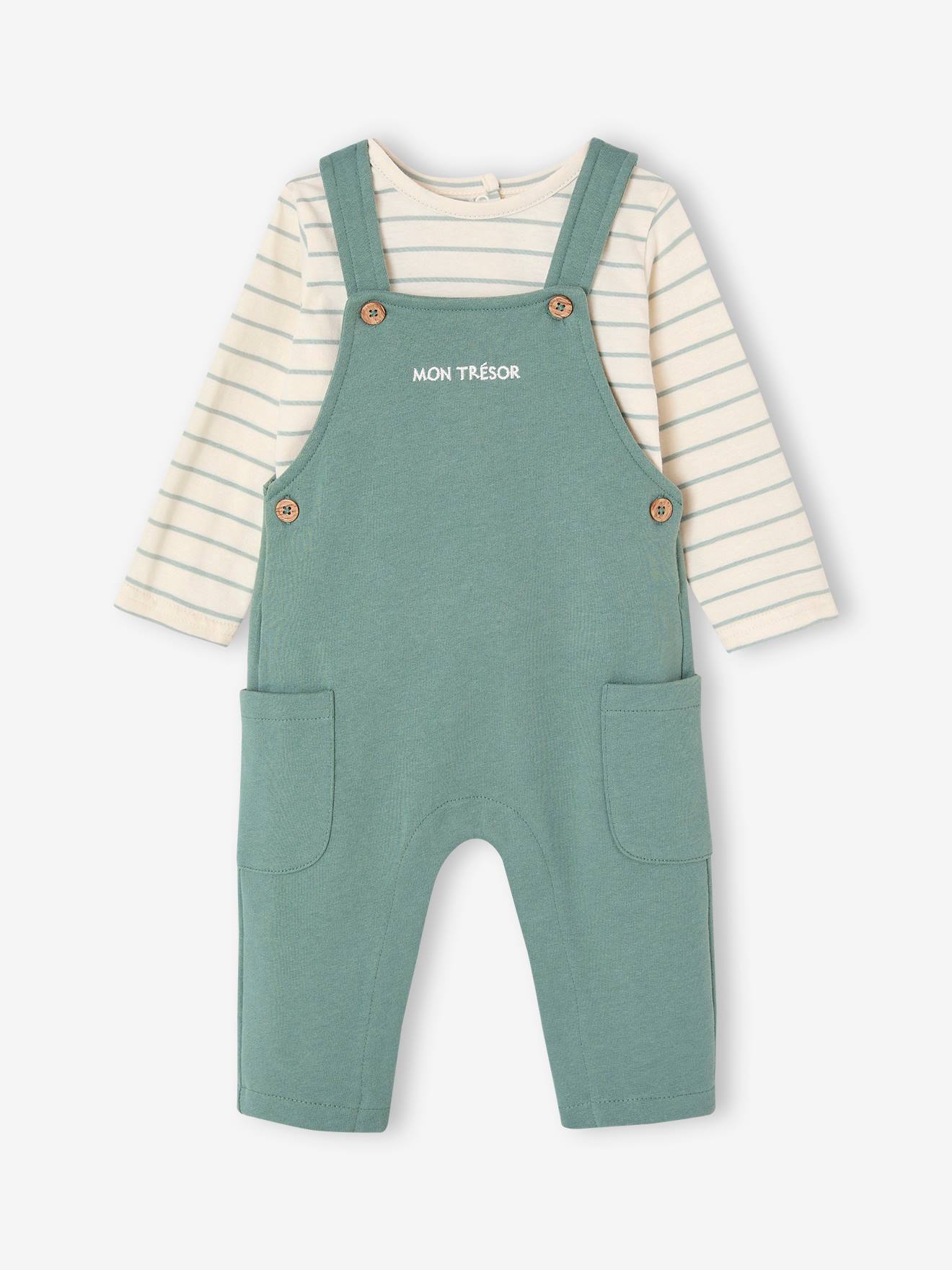 Baby-Set MON TRÉSOR: Shirt & Latzhose, personalisierbar smaragdgrün Gr. 62 von vertbaudet