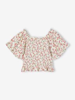 Maedchenkleidung-Shirts & Rollkragenpullover-Gesmoktes Mädchen T-Shirt mit Blumen
