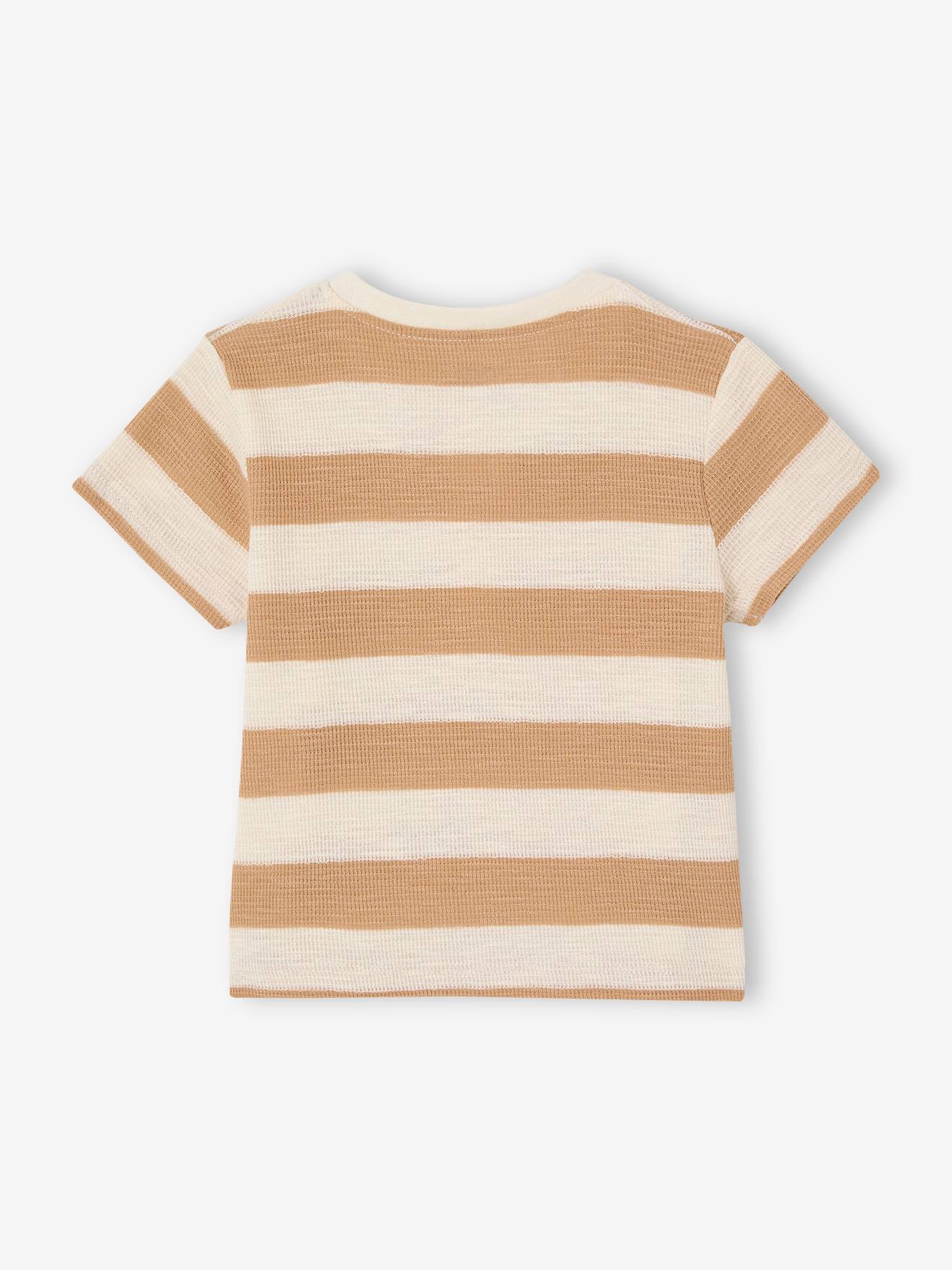 Thumbnail - Bio-Kollektion: Gestreiftes Baby Shirt aus Waffelpikee cappuccino