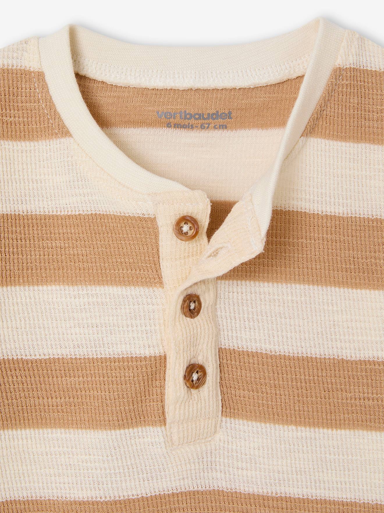 Thumbnail - Bio-Kollektion: Gestreiftes Baby Shirt aus Waffelpikee cappuccino