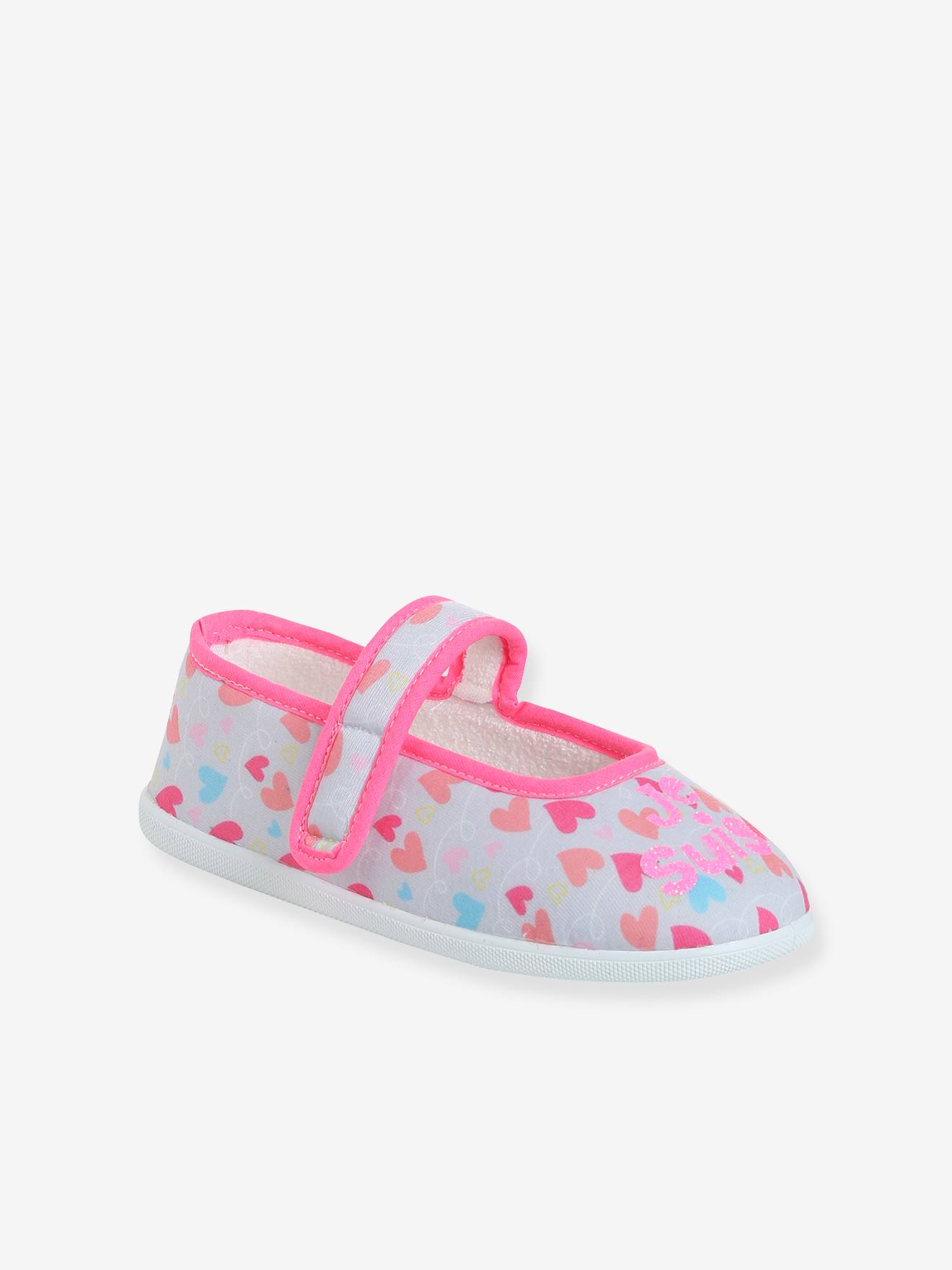 Ballerina-Hausschuhe mit Klett und Herzen-Motiven Mädchen