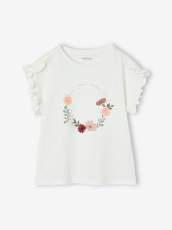 Maedchenkleidung-Festliches Mädchen T-Shirt mit Blumenkranz