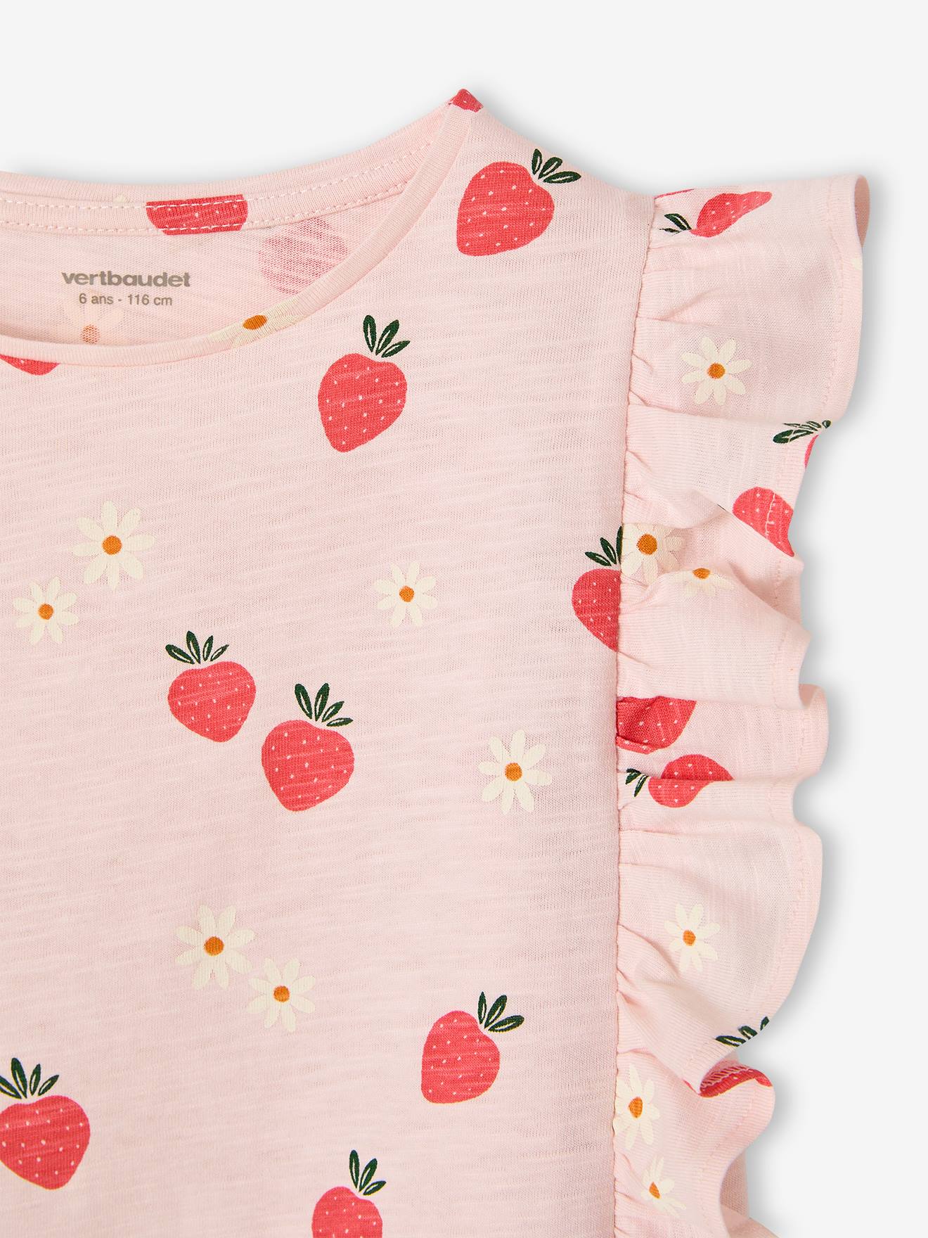 Thumbnail - Mädchen T-Shirt mit Volants und Erdbeeren hell