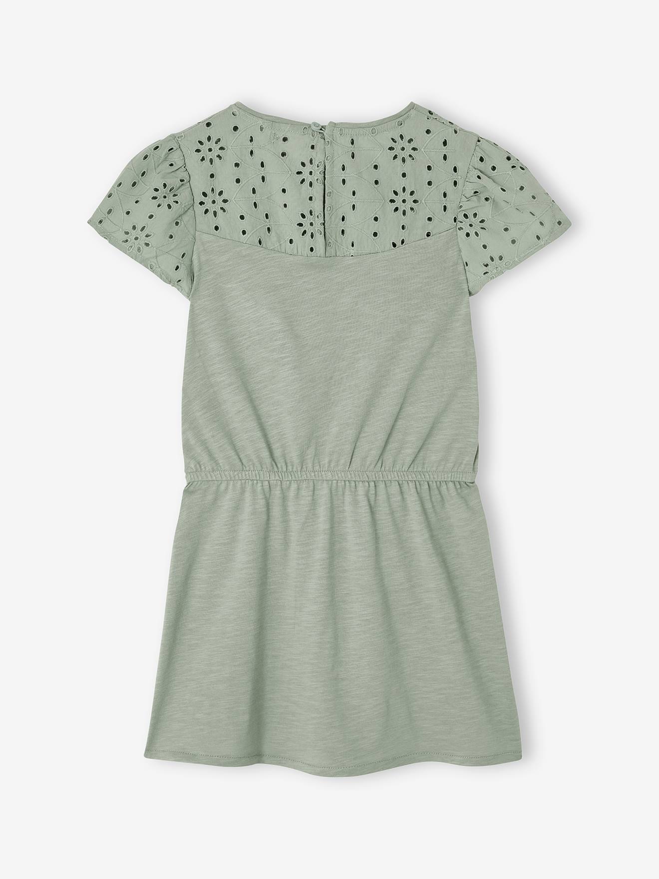 Thumbnail - Mädchen Kleid mit Lochstickerei salbei