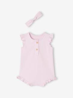 Babymode-Bio-Kollektion: Mädchen Baby-Set aus Kurzoverall und Haarband