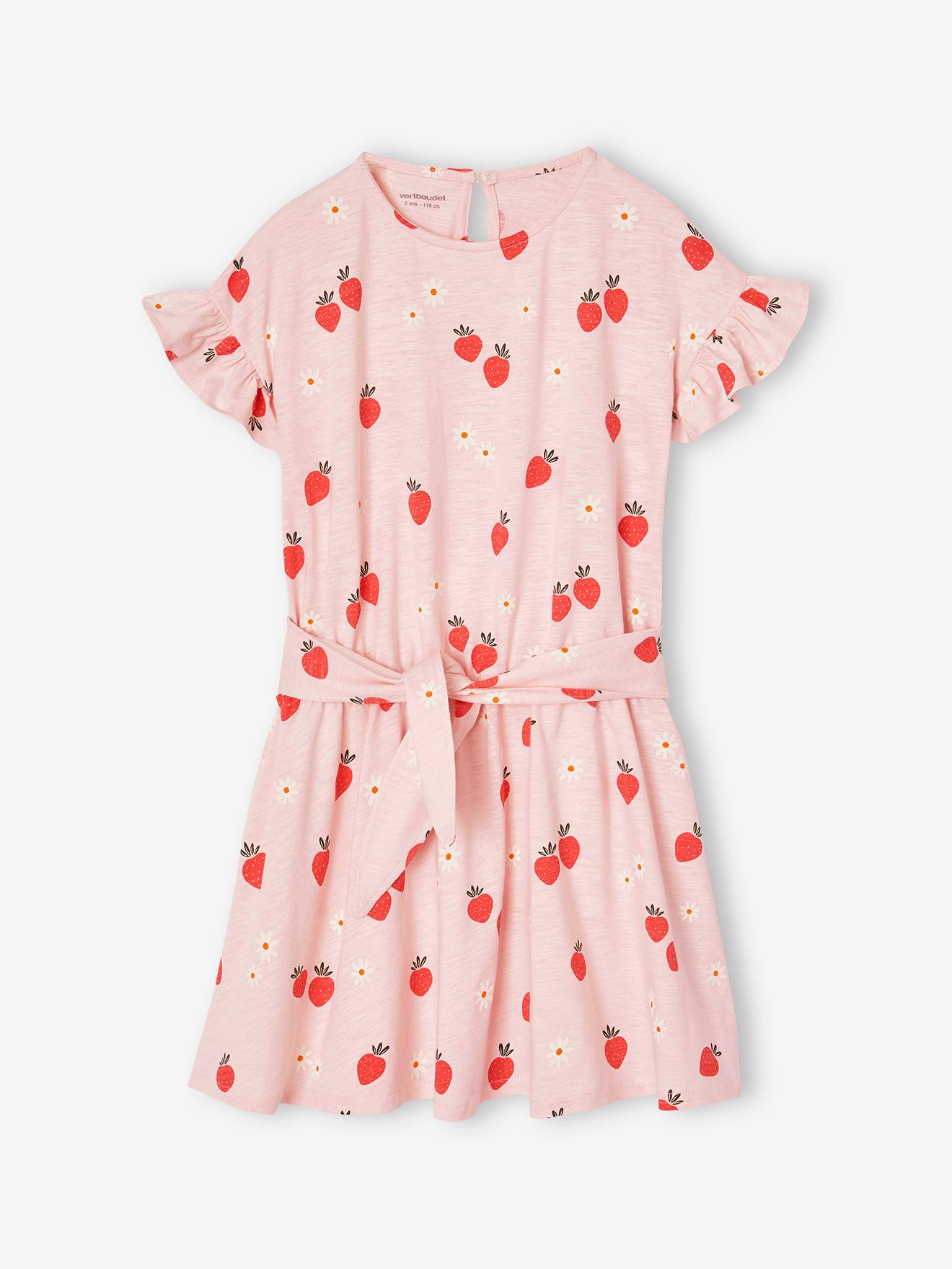 Vertbaudet Mädchen Volantkleid Mit Erdbeeren Hell Hellrosa 98/104