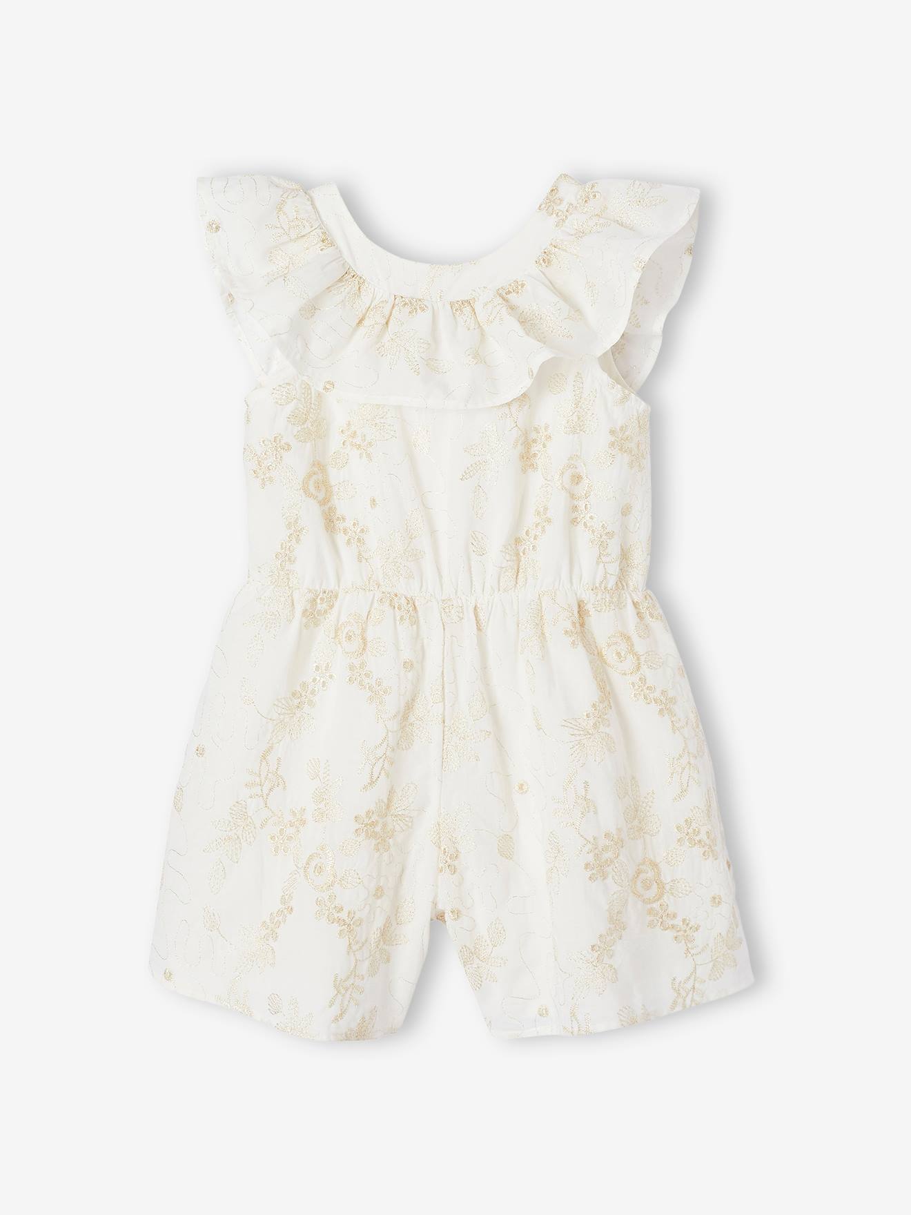 Festlicher kurzer Mädchen Jumpsuit mit gestickten Glanzblumen