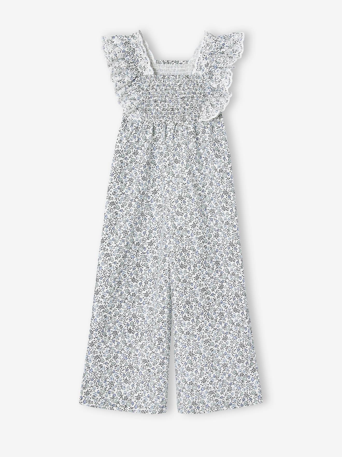 Festlicher Mädchen Jumpsuit mit Blumenprint und Lochstickerei