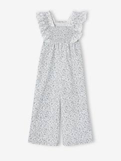 Maedchenkleidung-Festlicher Mädchen Jumpsuit mit Blumenprint und Lochstickerei