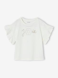 Maedchenkleidung-Shirts & Rollkragenpullover-Festliches Mädchen T-Shirt mit Reliefblume und Glitzerschrift