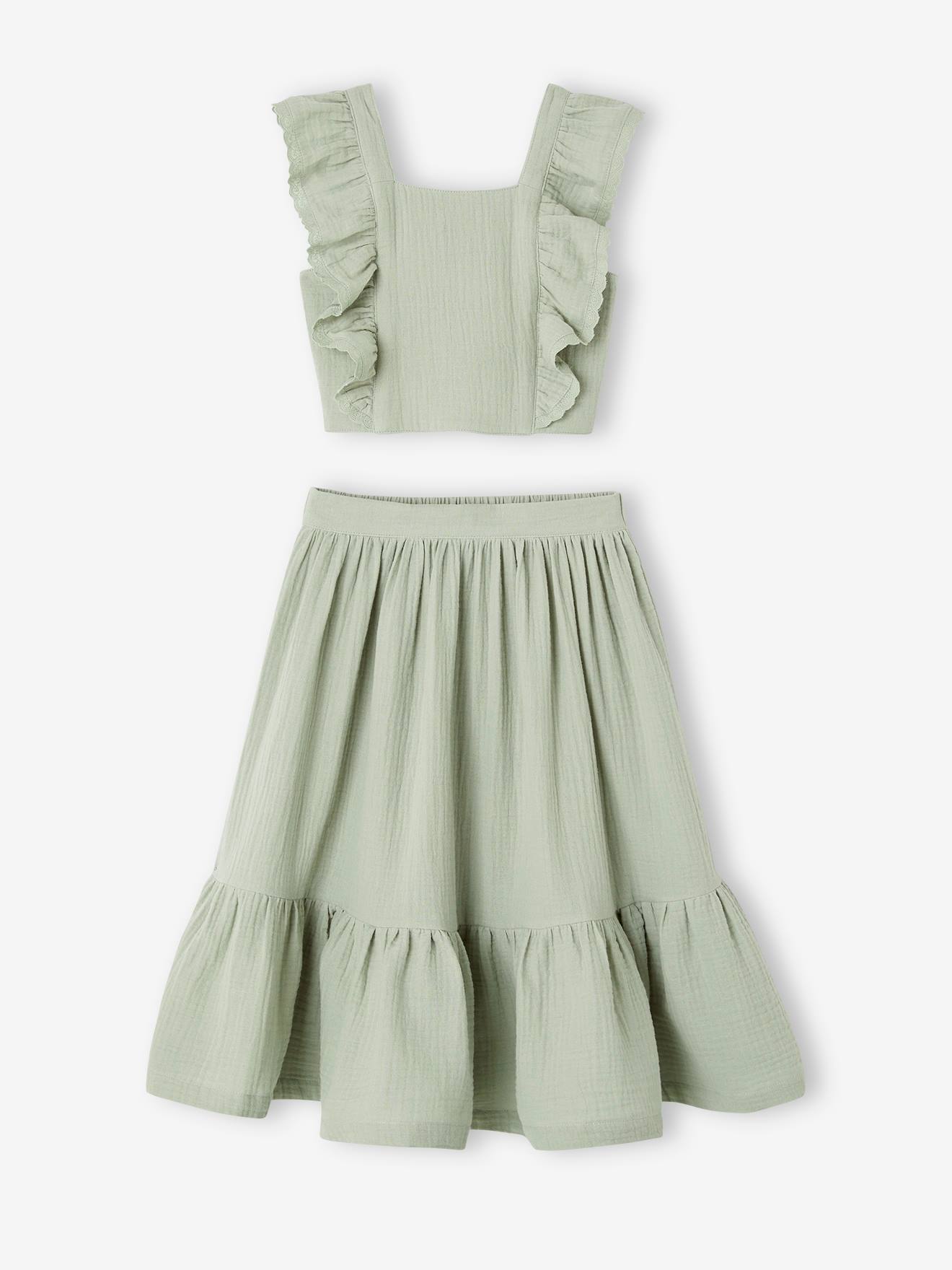 Vertbaudet Festliches Mädchen-Set Salbeigrün Größe 158