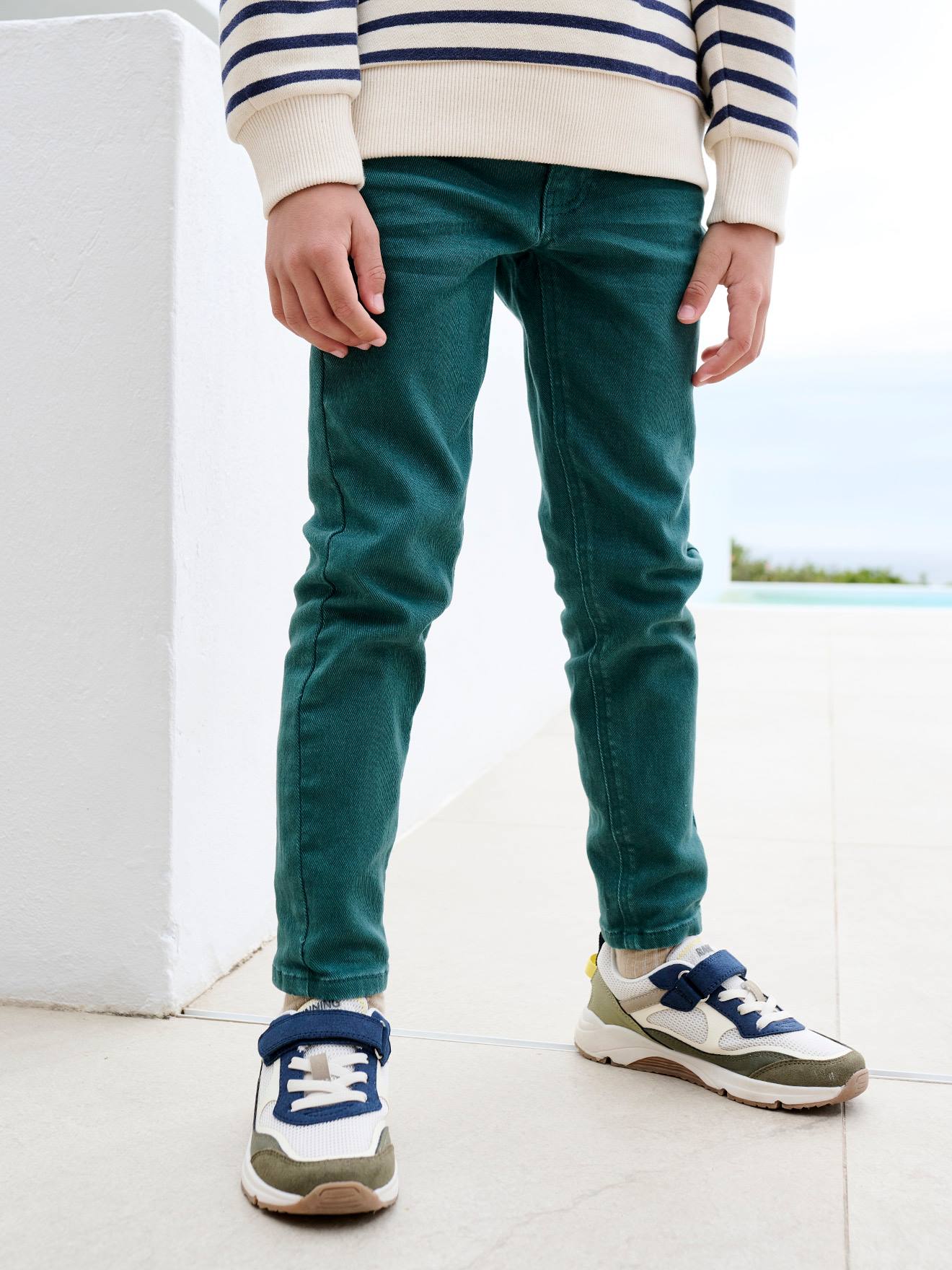 Jungen Slim-Fit-Hose, Hüftweite REGULAR, Bundweite verstellbar smaragdgrün Gr. 134 von vertbaudet