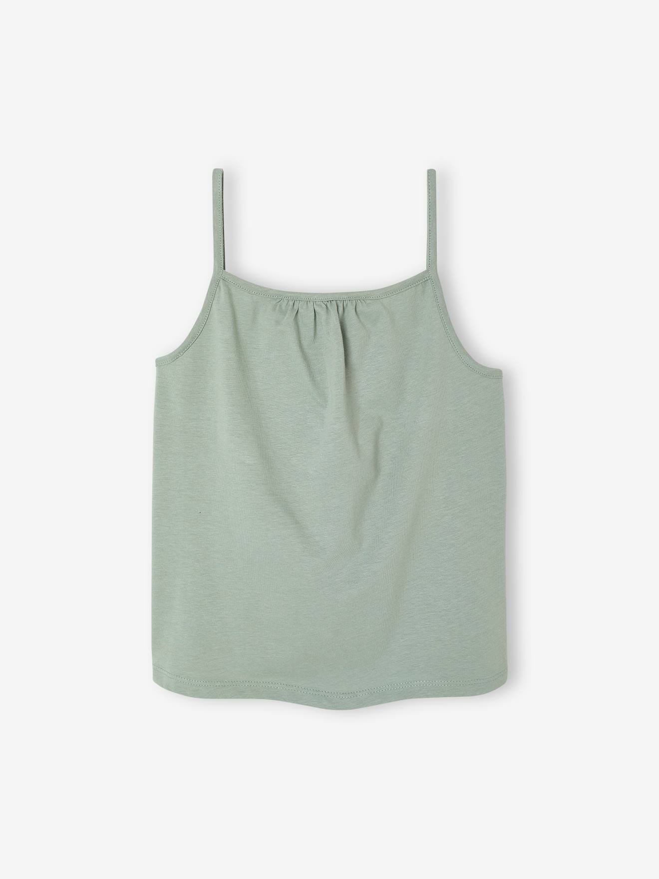 Thumbnail - 3er-Pack Mädchen Trägertops uni/geblümt BASIC salbei