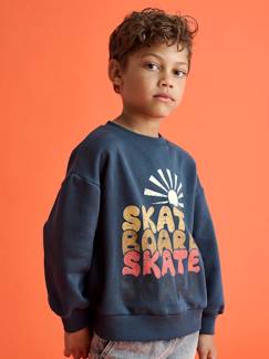 Jungenkleidung-Pullover, Strickjacken, Sweatshirts-Sweatshirts-Jungen Sweatshirt mit großem Skater-Motiv, Recycling-Polyester