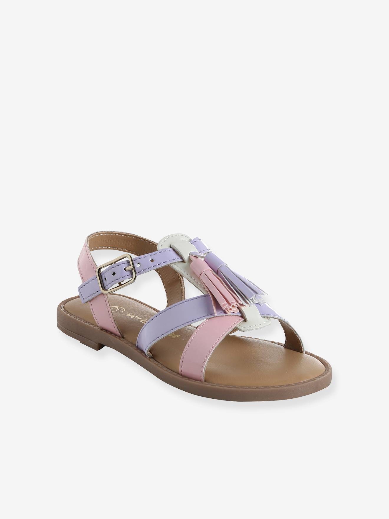 Offene Mädchen Sandalen mit Quasten in Pastellfarben