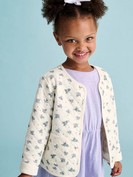 Mädchen-Set: Geblümte Jacke mit Steppnähten & Kleid rosa+violett 9