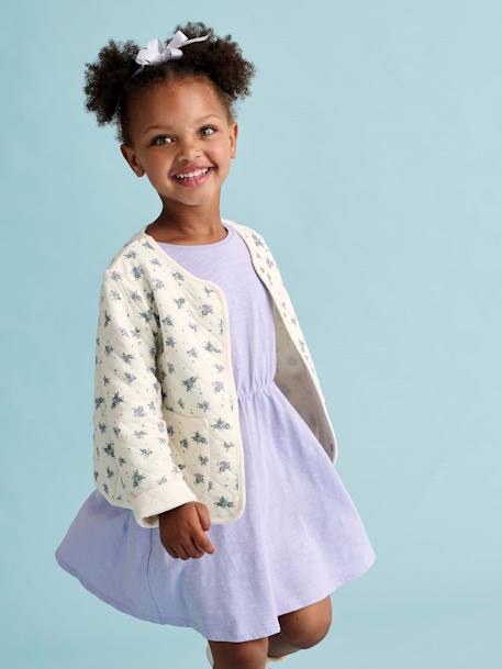 Mädchen-Set: Geblümte Jacke mit Steppnähten & Kleid rosa+violett 7